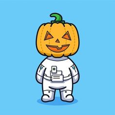 a cartoon pumpkin in an astronaut suit