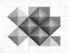 black and white drawing of an abstract design with squares, rectangles and triangles