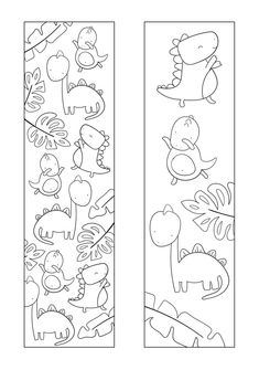 two bookmarks with dinosaurs and birds on them