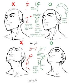 how to draw the head with different facial expressions and haircuts for men, in this