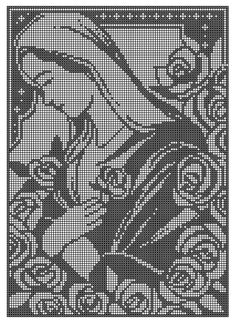 a cross stitch pattern with flowers and leaves in black and white, on a white background