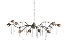 a chandelier with birds and crystal beads hanging from it's center branch