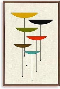 an art print with four different colored umbrellas on the same color and size as well as two brown frames