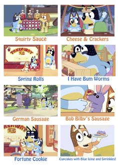 some cartoon characters are talking to each other about their food and drink choices in the same language