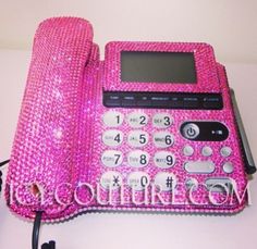 Pink Office Supplies, Chica Cool, Pink Office, Pink Bling, Home Phone, Crystals In The Home, Crystal Rose, Pink Houses, Tickled Pink