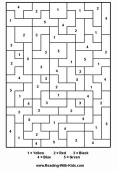 the printable color by number puzzle for kids is shown in black and white, with numbers