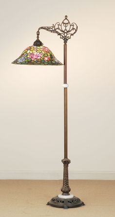 Meyda Tiffany - 65831 - One Light Bridge Arm Floor Lamp - Tiffany Rosebush - Craftsman Brown Flower Floor Lamp, Glass Roses, Tiffany Lamp Shade, Diy Floor Lamp, Stained Glass Lamp Shades, Tiffany Floor Lamp, Victorian Floor, Large Floor Lamp, Glass Floor Lamp