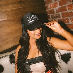 The cutest hat we need for all summer longggggg  In collaboration with Caleigh Hardy  Black foam trucker hat with Le Rodeo embroidered! Women With Hats, Woo Girl, Summer Lounge Set, Womens Cowboy Boots, Trucker Hat Black, Summer Lounge, Black Trucker Hat, School Collection, Rodeo Cowboy