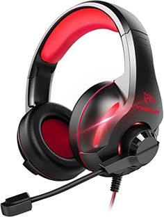 the red and black gaming headset is shown