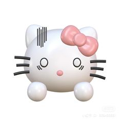 a white hello kitty balloon with a pink bow on it's head and eyes