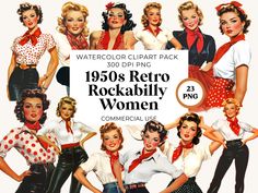 1950s Retro Rockabilly Women clipart, Retro Women Graphics, transparent background, commercial use, 50s women clip art, Rock Women graphics Rockabilly Women, Women Clipart, Rock Women, 1950s Rockabilly, 50s Women, 1950s Retro, Excited To See You, Art Rock, Creative Company