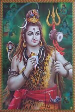 the hindu god is holding a snake and a staff in his hand, with two horns on