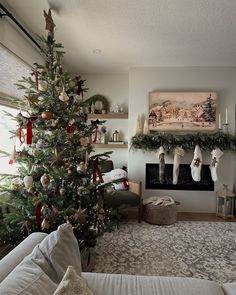 a decorated christmas tree in a living room