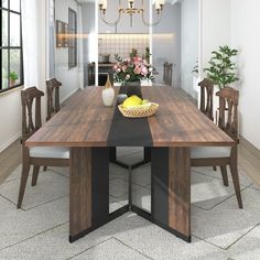 a dining room table with chairs around it