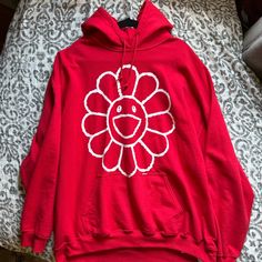 Got It From Japan And It Is Sold Out Internationally. Please Message Me With Any Questions! Will To Live, Takashi Murakami, Red Hoodie, Got It, Message Me, Red Color, Pullover Hoodie, Mens Shirts, Sweatshirts Hoodie