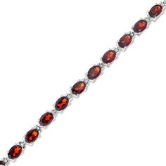 Amaze her with this gorgeous gemstone tennis bracelet. Created in sterling silver, this attractive choice showcases a row of 6.0 x 4.0mm oval-shaped regal red garnets. Buffed to a brilliant luster, this 7.25-inch bracelet secures with a box clasp. Morganite Earrings, Garnet Bracelet, Garnet Jewelry, Wedding Jewelry Bracelets, January Birthstone, Box Clasp, Garnet Stone, Handmade Bracelet, Rose Gold Earrings