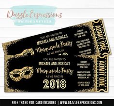 two black and gold masquerade party tickets