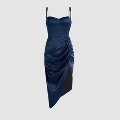 Never Used, Beautiful Sculpting Dress. Cider Dresses, Navy Blue Midi Dress, Blue Dress Short, Patterned Midi Dress, Blue Silk Dress, Dark Blue Dress, Illusion Dress, Ruched Midi Dress, Silky Dress