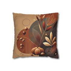 a decorative pillow with an abstract design on the front and back, in brown tones