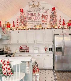 a kitchen decorated for christmas with candy canes