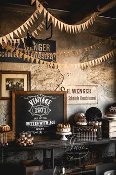 an old fashioned bakery with bundts, cakes and pastries on the table