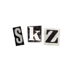 the letters s, k and z are made up of black and white type blocks