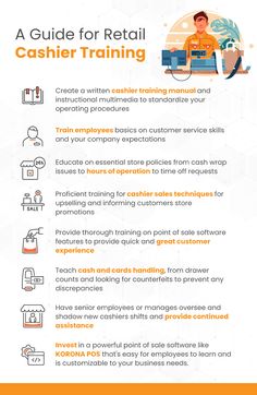 the guide for retail cashier training is shown in this graphic above it's description