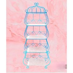 three tiered cake stand against a pink background