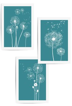 teal dandelion wall art 3pc set Teal Artwork, Teal Wall Decor, Colour Display, Dandelion Flowers, Teal Wall Art, Teal Walls, Flowers Wall Art, Living Room Prints, Bathroom Prints