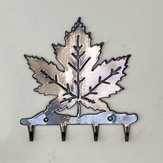 Maple Leaf Key Rack - MetalCraft Design Rusty Metal Garden Art, Pine Tree Silhouette, Beautiful Leaves, Blacksmith Projects, Metal Working Projects, Key Rack, Metal Garden Art, Rusty Metal, Leaf Wall Art