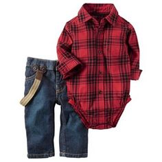 Baby Boy Carter's Red Plaid Flannel Bodysuit & Suspender Jeans Set Little Boy Christmas Outfits, Boy Christmas Outfits, Boy Christmas Outfit, Bodysuit Jeans, Baby Boy Christmas Outfit, Baby Mode, Baby Boy Christmas, Carters Baby Boys, Christmas Outfits