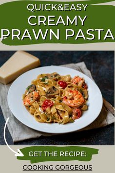 Pasta dish made of juicy shrimp with garlic, chili, and butter. Creamy Prawn Pasta, Prawn Pasta Recipe, Shrimp With Garlic, Prawn Pasta, Salad Shrimp, Tiger Prawns, Creamy Shrimp Pasta