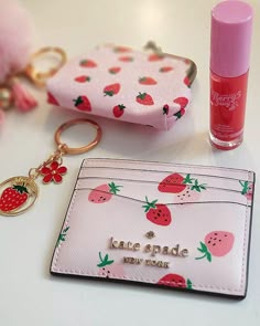 Coach Bags Strawberry, Strawberry Elephant, Coach Strawberry Wallet, Kate Spade Strawberry Bag, Trendy Pink Bag With Strawberry Print, Strawberry Wallet, Strawberry Purse, Strawberry Items, Kate Spade Strawberry Wallet