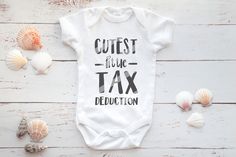 Funny cutest little tax deduction pregnancy announcement baby grow for boys and girls. A great baby shower gift for new parents. 👶ABOUT THIS PRODUCT: * 5.0 oz., 100% combed ringspun cotton in a 1x1 baby rib * Sewn with 100% cotton thread * Flatlock seams * Double-needle rib binding on neck, shoulders, sleeves and leg openings * Reinforced three-snap closure on binding * CPSIA Compliant - tracking label in side seam * * * * * * * * * * * * * * * * * * * * * * * * * * *  📦PRODUCTION & SHIPPING T Baby Shower Nails, Funny Baby Shower Gifts, New Parents Gift, Baby Funny, Baby Duck, Baby Ducks, Baby Grow, Funny New