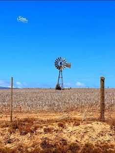 an old windmill sits in the middle of a corn field near a barbed wire fence