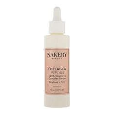 Nakery Beauty Collagen Peptide 25% Vitamin C Complex Serum    What It Is  "C" the difference in your skin after using this skincare cocktail. Made with a complex of three types of Vitamin C, it helps brighten the look of dull skin, improve the look of lines and wrinkles and boosts skin radiance for a beautiful glow.    What You Get        1.69 fl. oz. Collagen Peptide & 25% Vitamin C Complex Serum    What It Does         This serum makes skin look healthier and temporarily plumper, brightens the Skincare Cocktail, Amla Oil, Tranexamic Acid, Skin Radiance, Collagen Peptides, Kojic Acid, Brightening Serum, Uneven Skin, Uneven Skin Tone