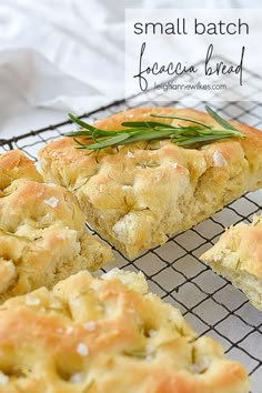 small batch focaccia bread on a cooling rack