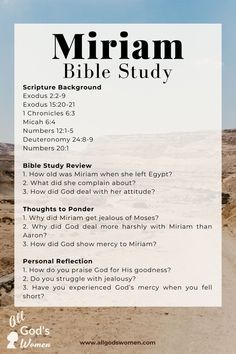 Miriam Bible study questions Miriam The Prophetess, Miriam Sister Of Moses, Miriam In The Bible, Moses Bible Study, Women In The Bible Study, Miriam Bible, Bible Stories To Read, Bible Study Questions