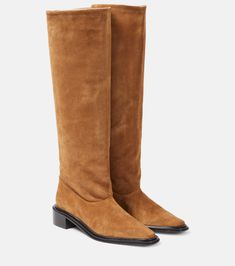 Bertran Suede Knee High Boots in Brown - Souliers Martinez | Mytheresa Camargue, Suede Knee High Boots, Leopard Print Pumps, Mid Heel Boots, Suede Boots Knee High, Satin Pumps, Leather Chelsea Boots, Suede Loafers, Patent Leather Pumps