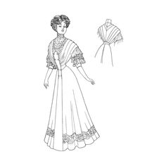 an illustration of a woman in a dress with laces on the shoulders and sleeves