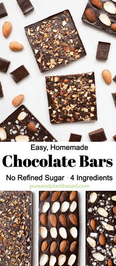 chocolate bars with nuts and almonds on top