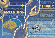 an advertisement for the detroit editorial editorial editorial section, with a blue background and yellow details