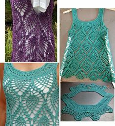 crochet patterns for vests and dresses, including the top with an openwork pattern