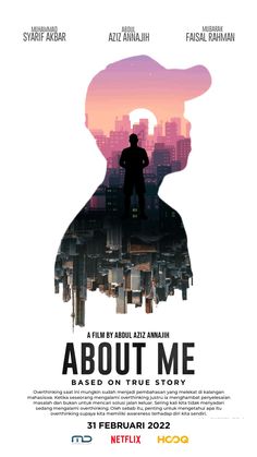 the movie poster for about me, starring an image of a man standing in front of a