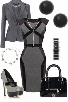 Outfit styled on Fantasy Shopper #fashion #style Grey And Black Outfits, Afrikaanse Mode, Black Outfits, فستان سهرة, Professional Attire, Work Dress, Complete Outfits, Karen Millen, Work Attire