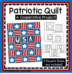 patriotic quilt with the words usa on it and two squares that are included in red, white