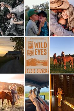 a collage of photos with horses and people