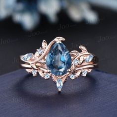 Leaf Branch Nature Inspired Pear Cut Natural London Blue Topaz Engagement Ring Set Aquamarine Wedding Ring Unique December Birthstone Gifts - Etsy Aquamarine Wedding Ring, London Blue Topaz Engagement Ring, London Blue Topaz Engagement Rings, Aquamarine Wedding, Pretty Engagement Rings, Bijoux Art Nouveau, Blue Topaz Engagement Ring, Cute Engagement Rings, Future Engagement Rings