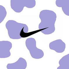 a black nike logo on a purple and white cow print wallpaper with hearts in the background