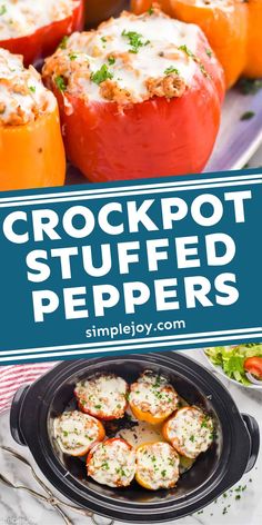 crockpot stuffed peppers with cheese and parsley on top